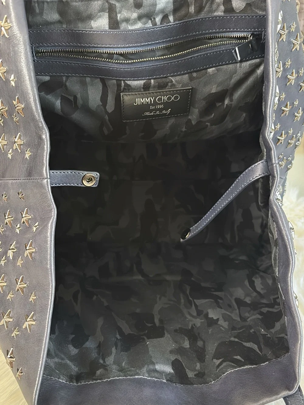 JIMMY CHOO Studded Star Leather Tote Bag - Navy Blue